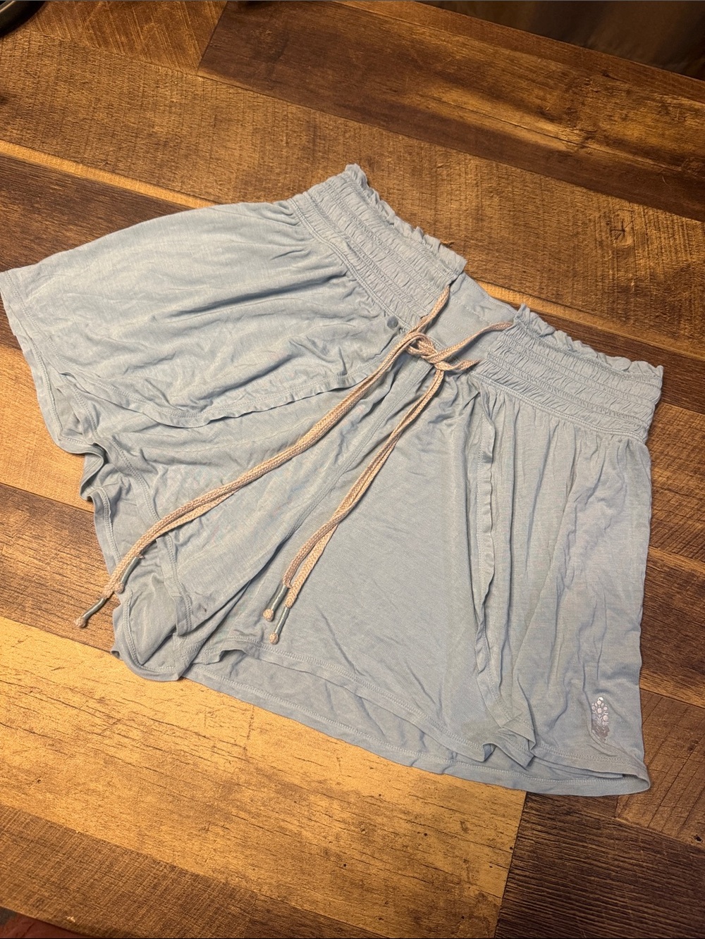Free People Light Blue Smocked Waist Drawstring Shorts